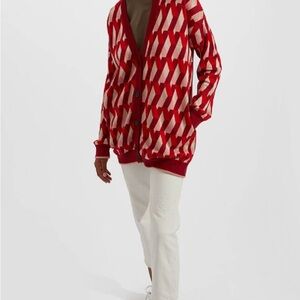 La Double J Red and White Geometric Pattern Men's Sweater
